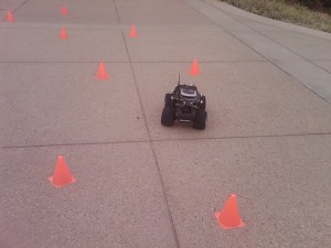 Robot navigating between cones