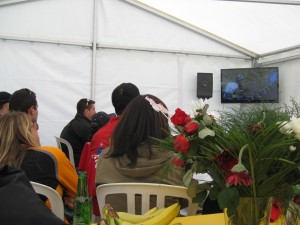 Inside the Trek viewing tent